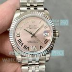 Swiss Copy Rolex Datejust 31mm Pink Roman Dial Watch with VI Diamond 
